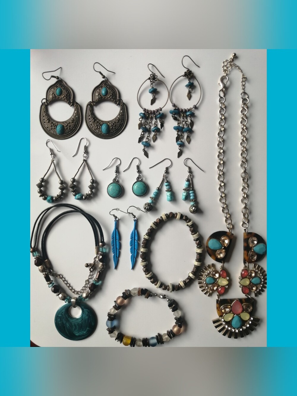 Boho Faux Turquoise Tortoise Multi-Tone Earrings Bracelets Necklaces Lot